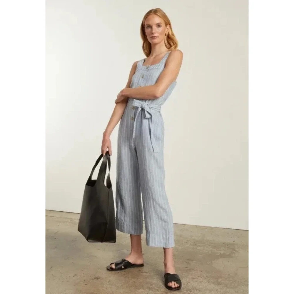 Everlane The Linen Jumpsuit Size‎ 14 Button Front Sleeveless Beachy Minimalist